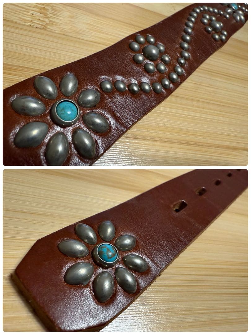 ⭐️新品⭐️HTC⭐️フラワーターコイズ⭐️シルバースタッズ⭐️ブラウンレザー⭐️34インチ