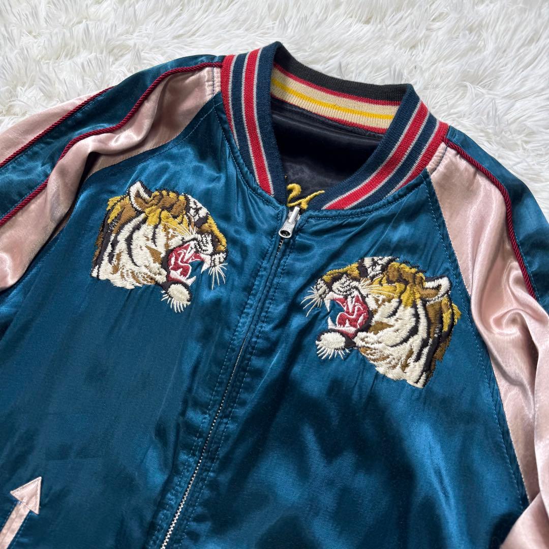 希少✨HOUSTON スカジャン　リバーシブル　虎　七福神　刺繍　L