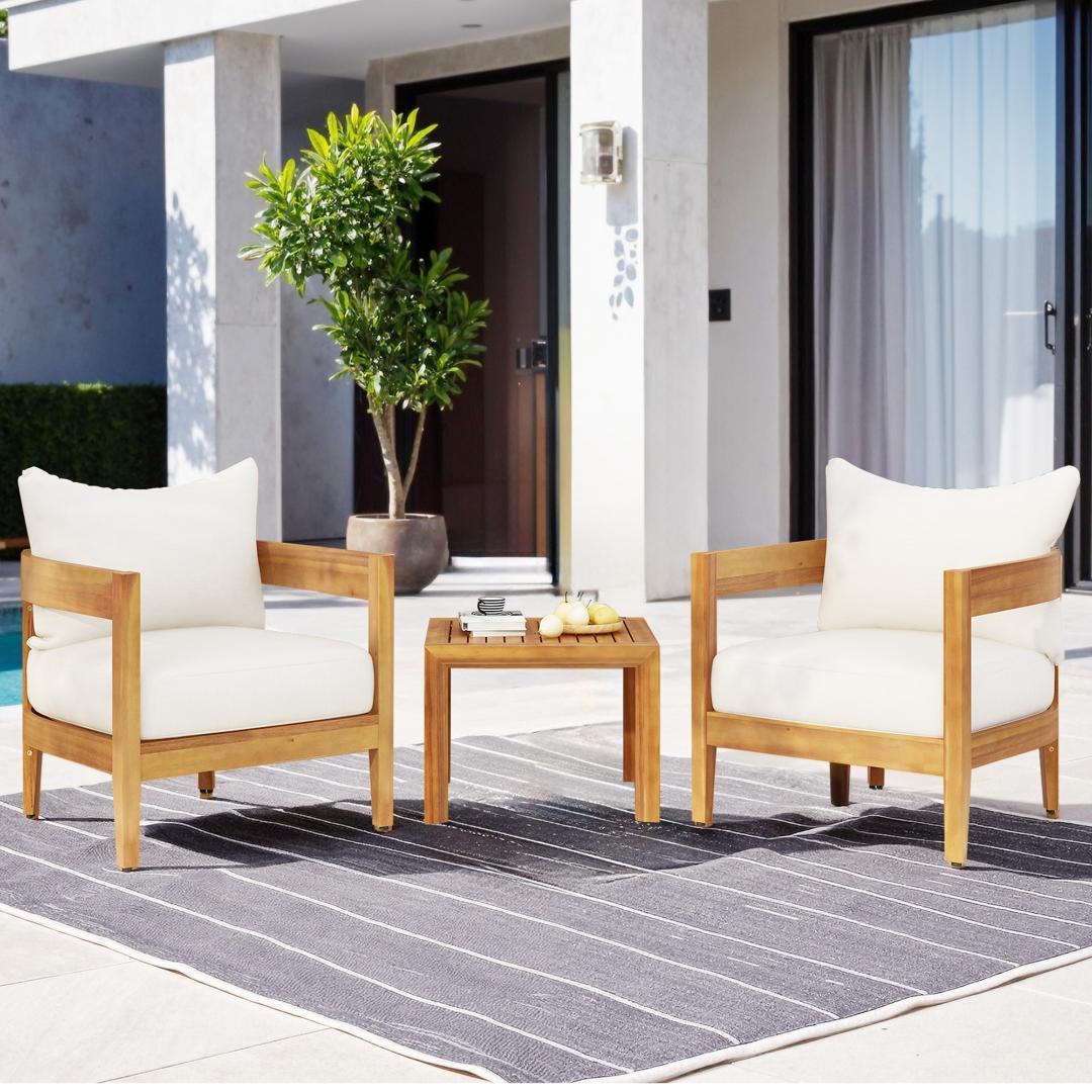 ガーデンファーニチャー 3点セット 天然木 屋外用 肘掛け ソファ ガーデンフ