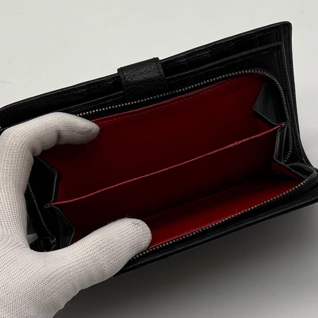 【美品】BVLGARI レザー サフィアーノ 長財布 サークルロゴ ブラック 黒