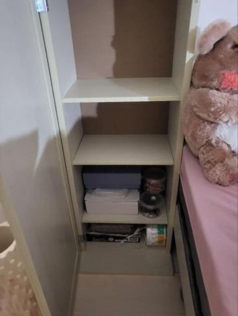 木製ミラー付き収納ラック ベージュ