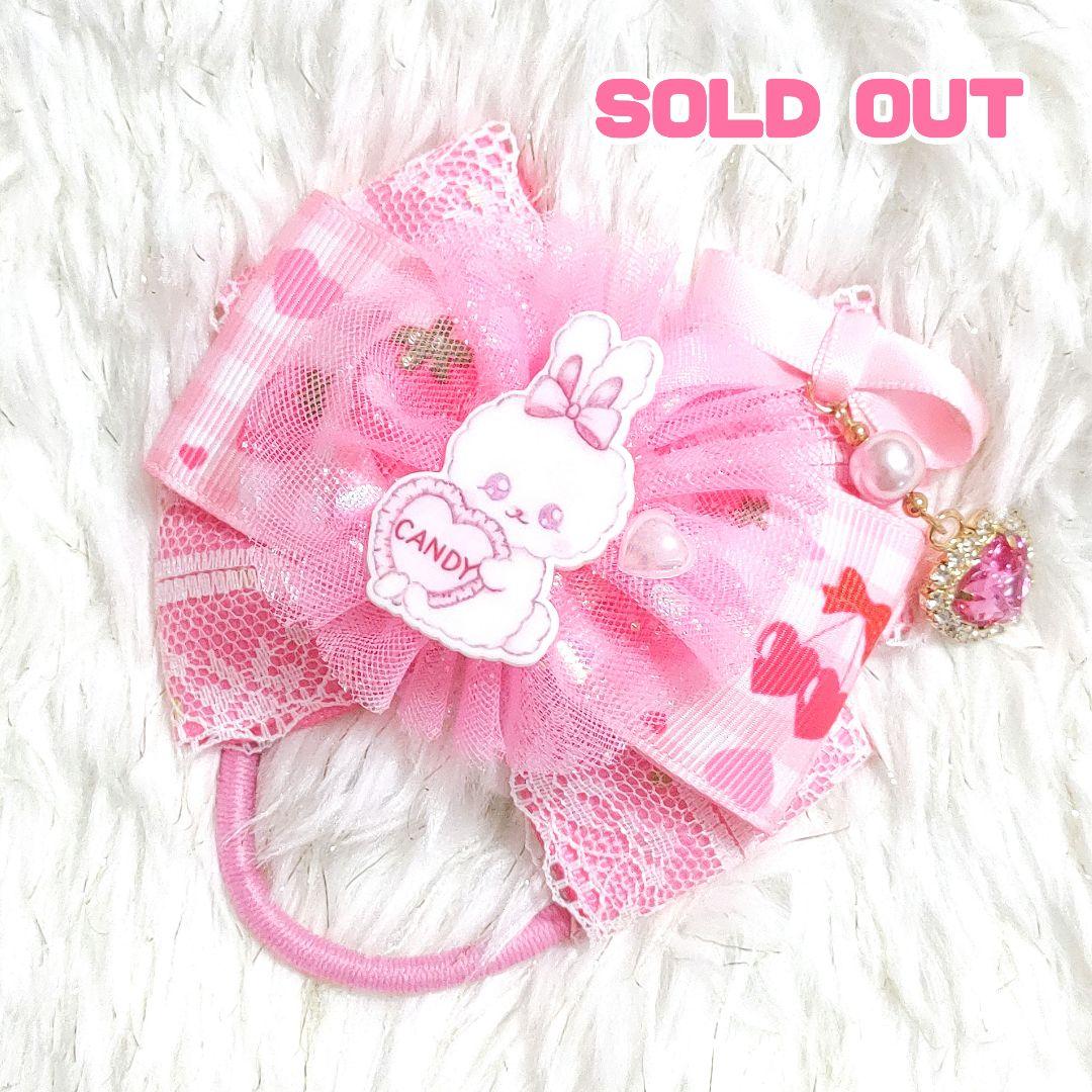 ハンドメイド★キッズリボン★ピンク★きらきら揺れるビジュー付き★ななうさちゃん★