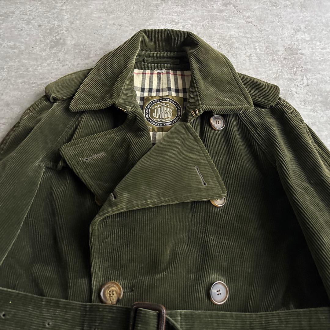 90's vintage■J.PREES【M】コーデュロイ トレンチコート 緑