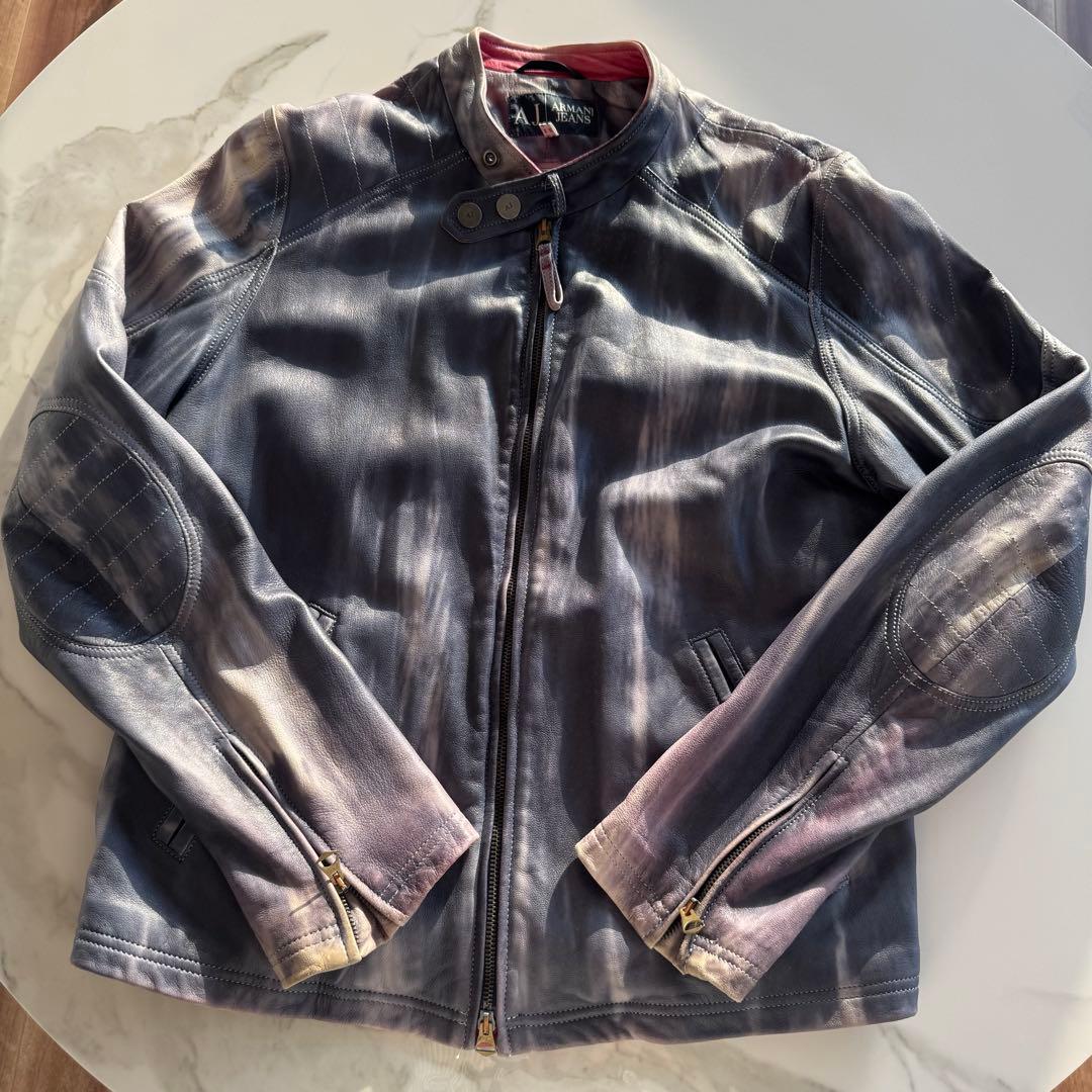 【希少/入手困難】アルマーニジーンズ　シングルライダース　レザー　ダメージ加工