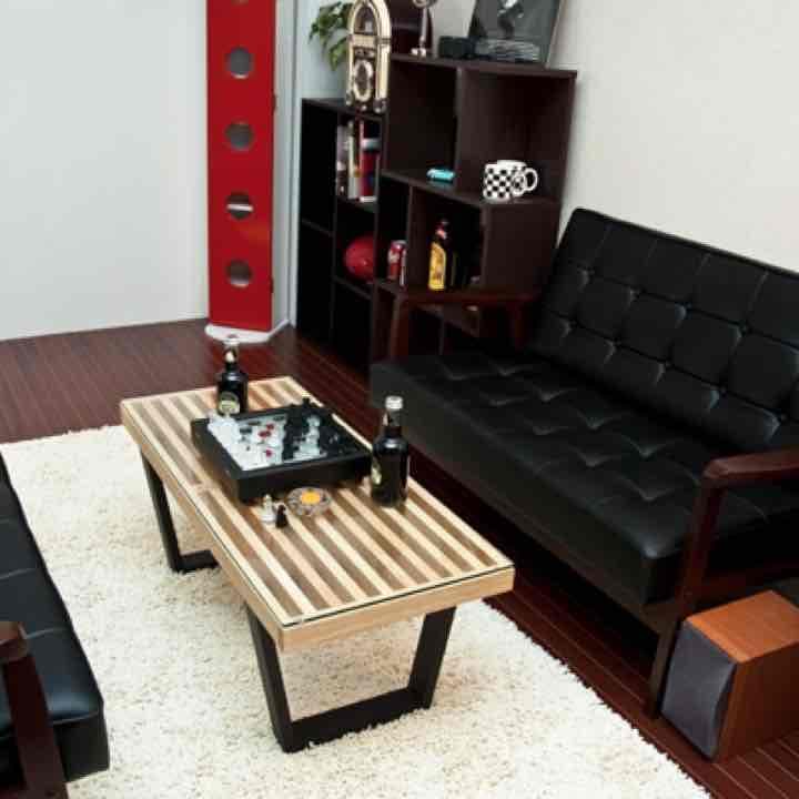 レトロソファ　PVC　二人掛け　BK/WH