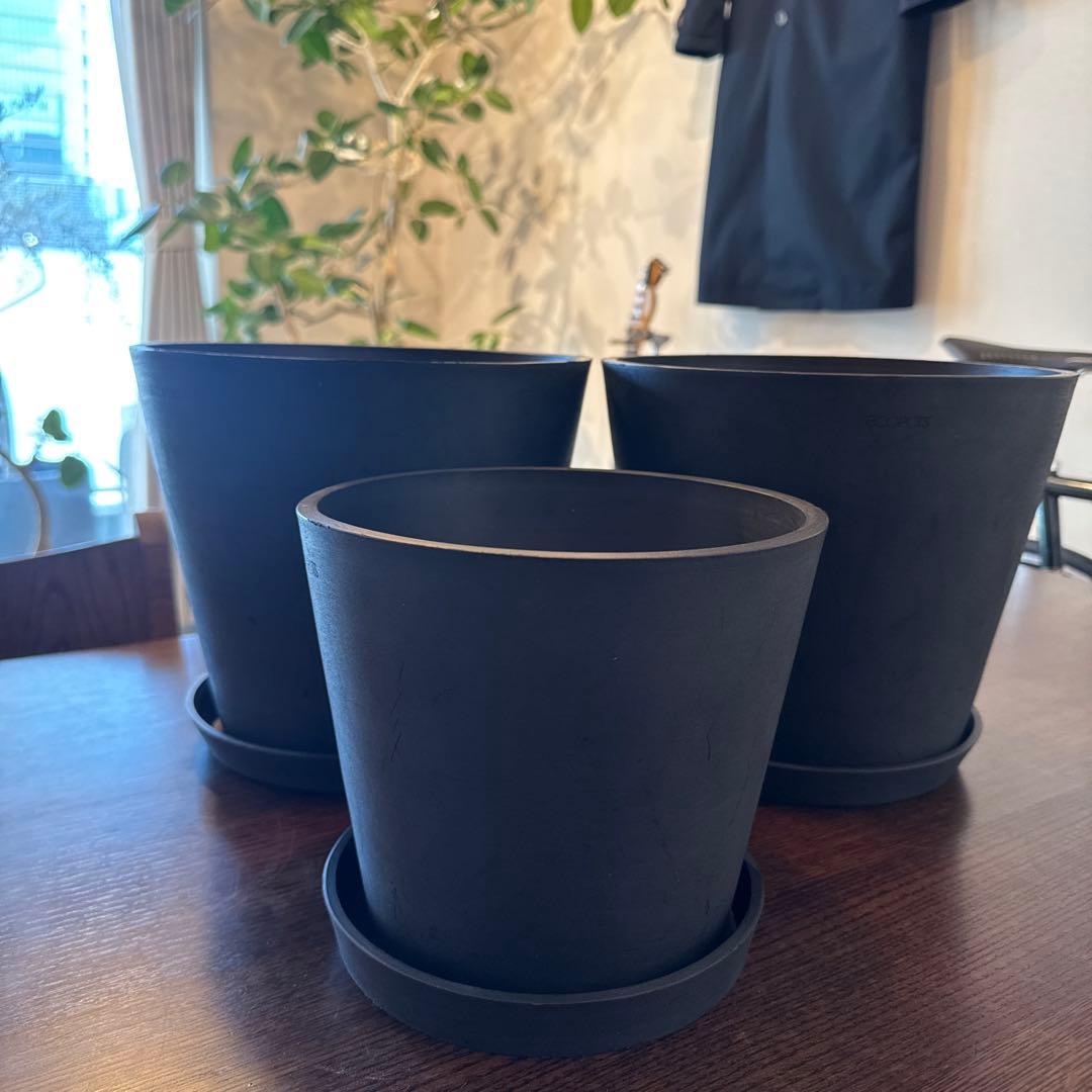 ecopots 植木鉢セット S6号×1、M8号×2 黒