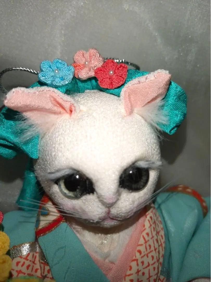 和装猫の人形 金魚巾着