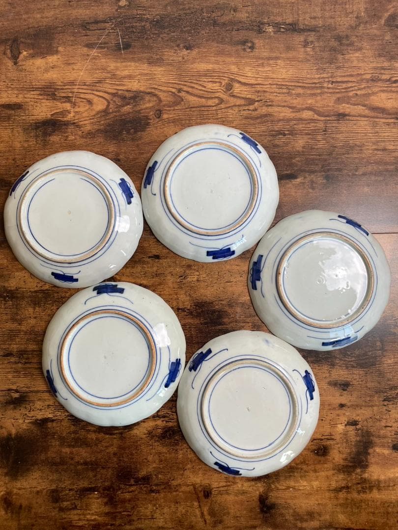 古伊万里　赤絵花図 七寸皿 五客（21.8cm）中皿 大皿 アンティーク