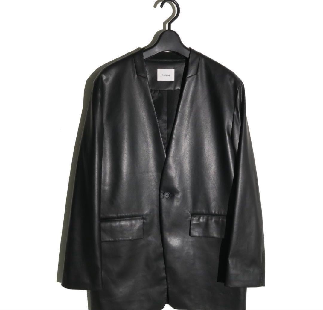 美品　MIESROHE washableノーカラーレザーマニッシュジャケット