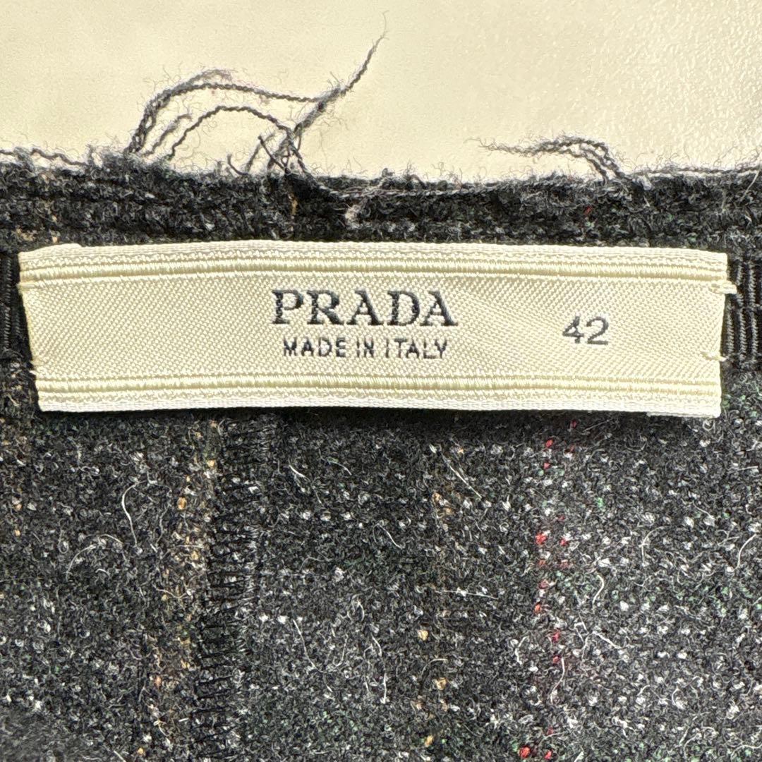 美品✨プラダ カシミヤ混 ツイードフレアプリーツスカート 厚手 ダークグレー L