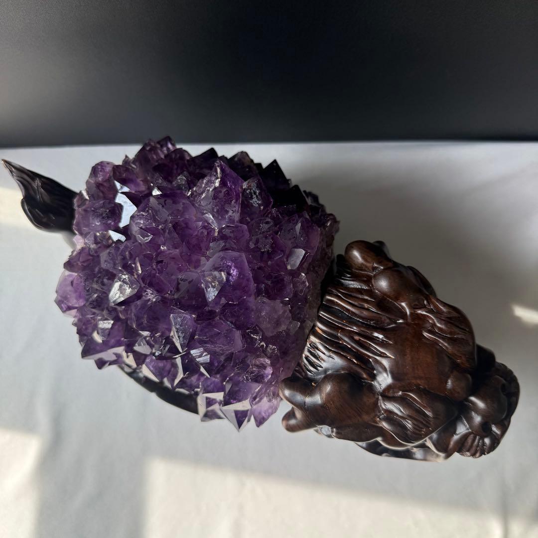 美品❣️天然石 アメジストの原石　クラスター　ロングイ台座付きNO.020411