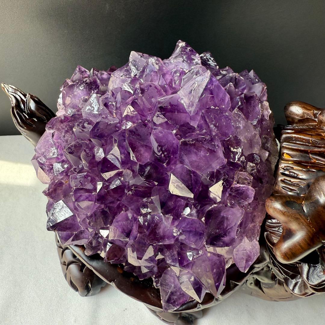 美品❣️天然石 アメジストの原石　クラスター　ロングイ台座付きNO.020411
