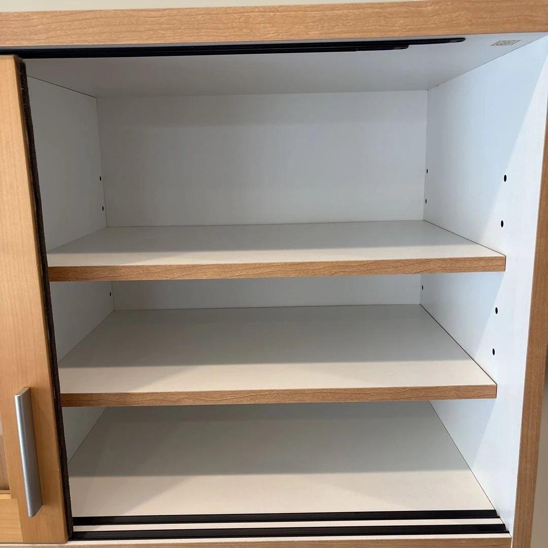 美品！堀田木工オープン食器棚ナチュラル木目調 食器棚 強化ガラス扉 カップボード