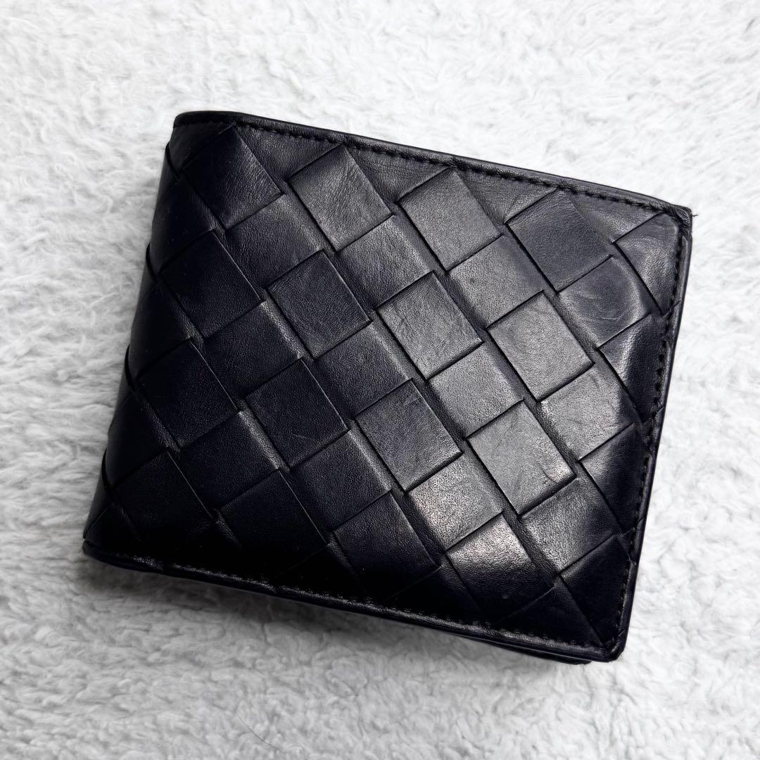 RFID ボッテガヴェネタ 二つ折り財布 マキシイントレチャート 黒