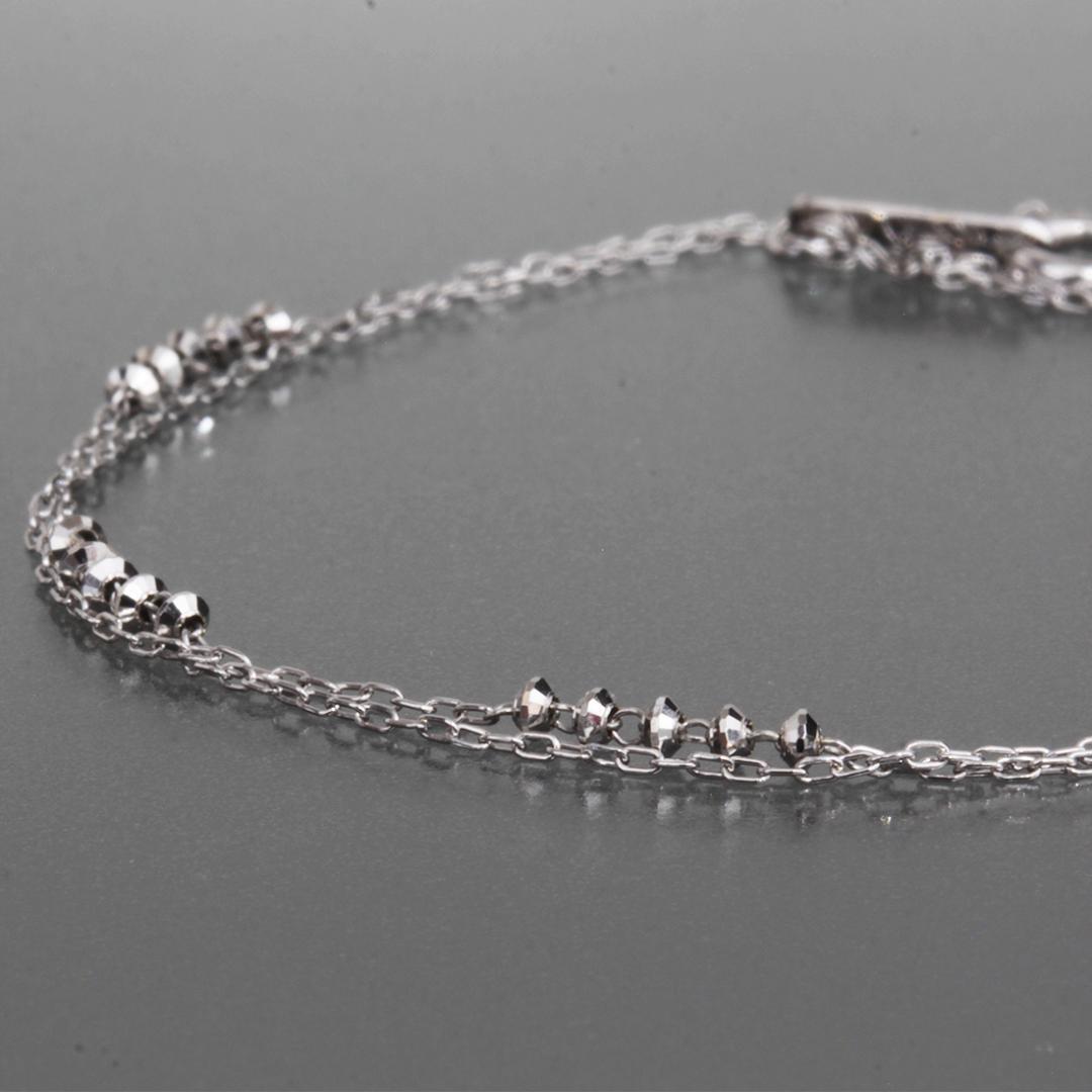 ホワイトゴールド ダブルチェーン ブレスレット K18WG 18cm 仕上済 箱