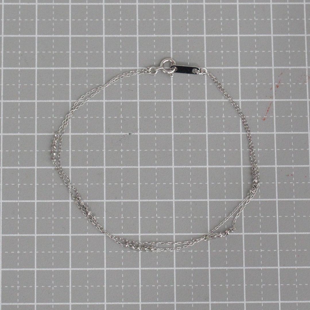 ホワイトゴールド ダブルチェーン ブレスレット K18WG 18cm 仕上済 箱