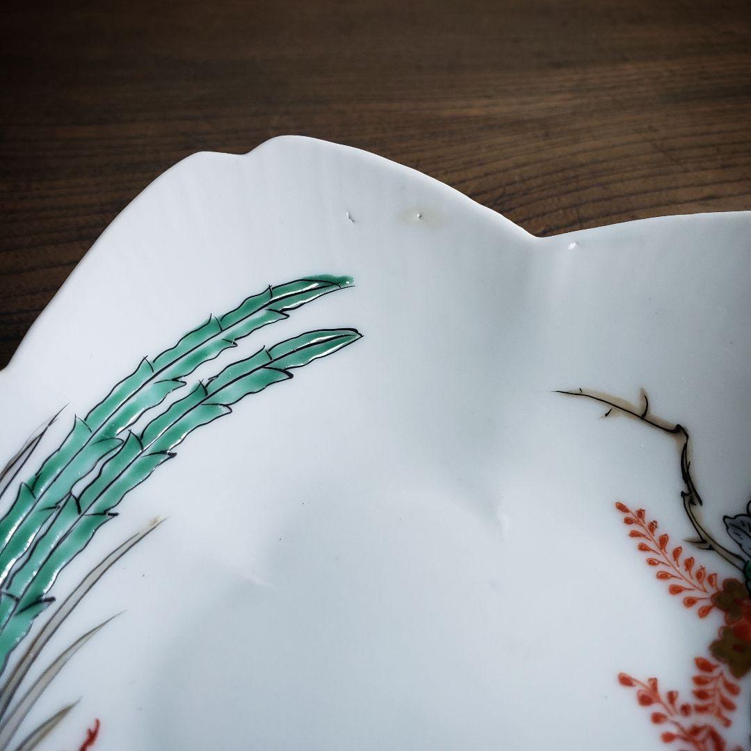 花形皿　変形皿　鳳凰　桐文様　古伊万里　柿右衛門様式　梅花　桜　窯印　明治　イ号