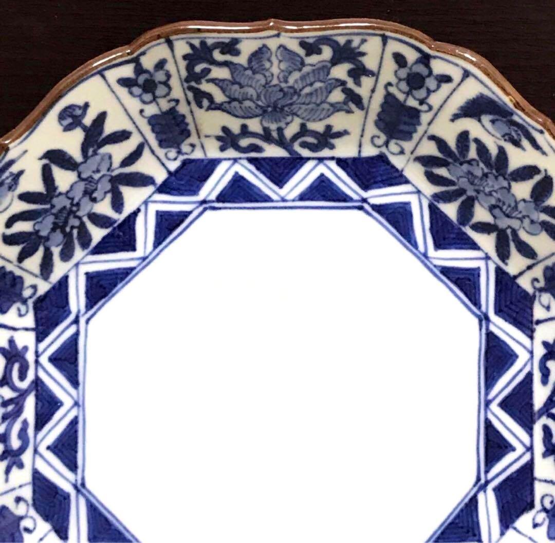 未使用保管品✨清水焼 雲泉 染付間取草花紋 八角皿✨皿 加藤雲泉 中皿 雲泉