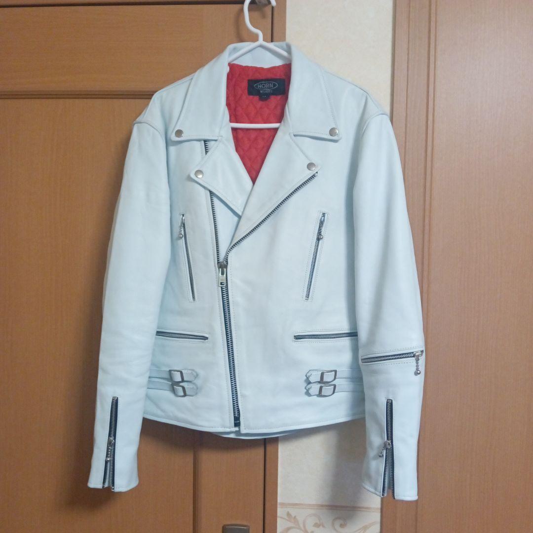 本革ホワイトブルーダブルライダースジャケット