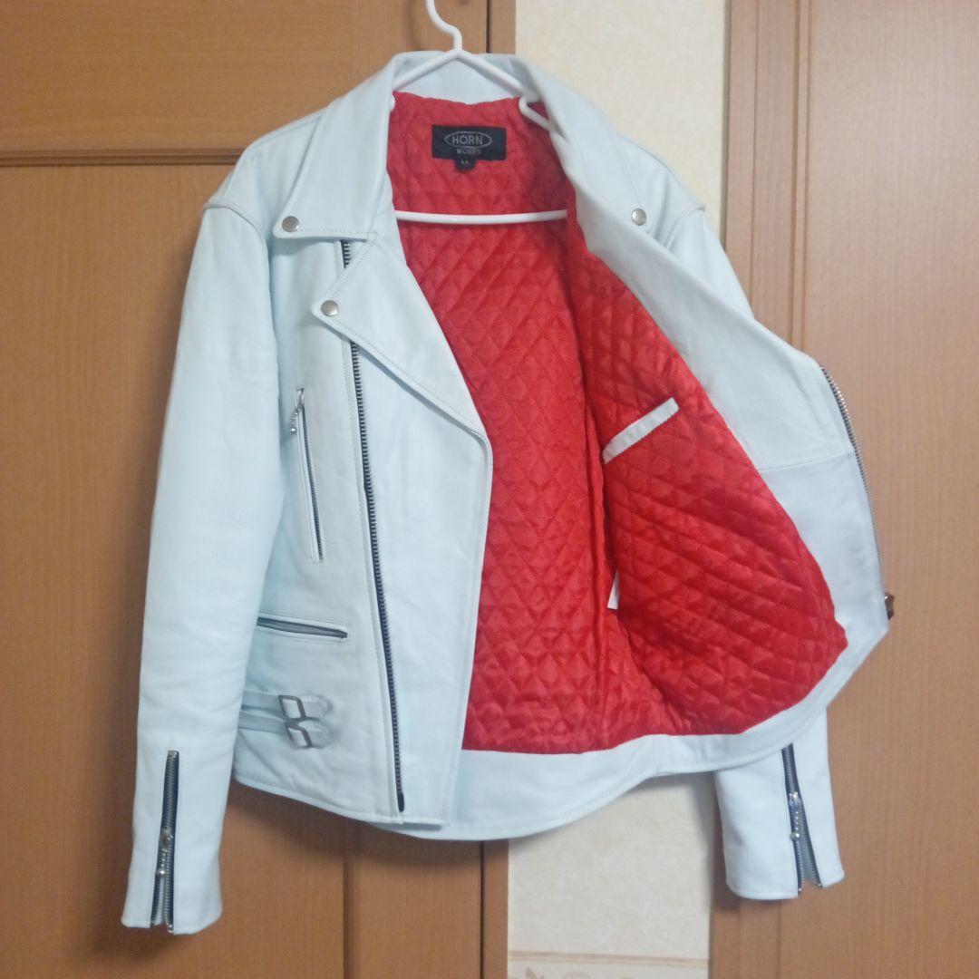 本革ホワイトブルーダブルライダースジャケット