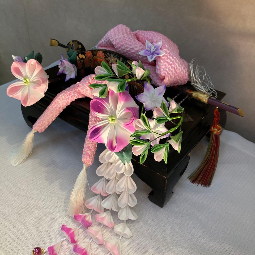 専用　七五三　成人式　桔梗花簪　櫛平打ち簪　Uピン簪　後挿し　水引簪