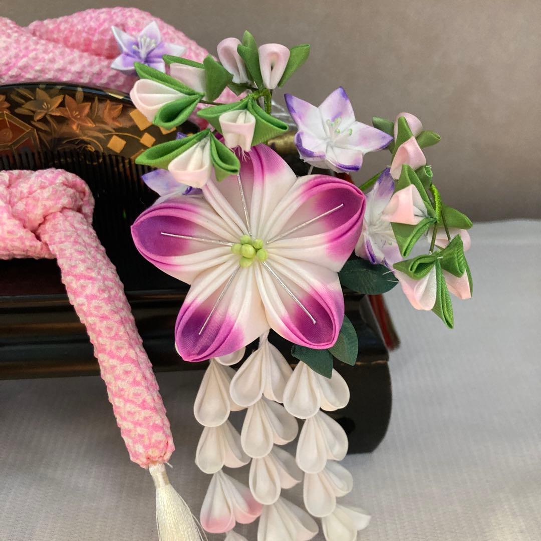 専用　七五三　成人式　桔梗花簪　櫛平打ち簪　Uピン簪　後挿し　水引簪