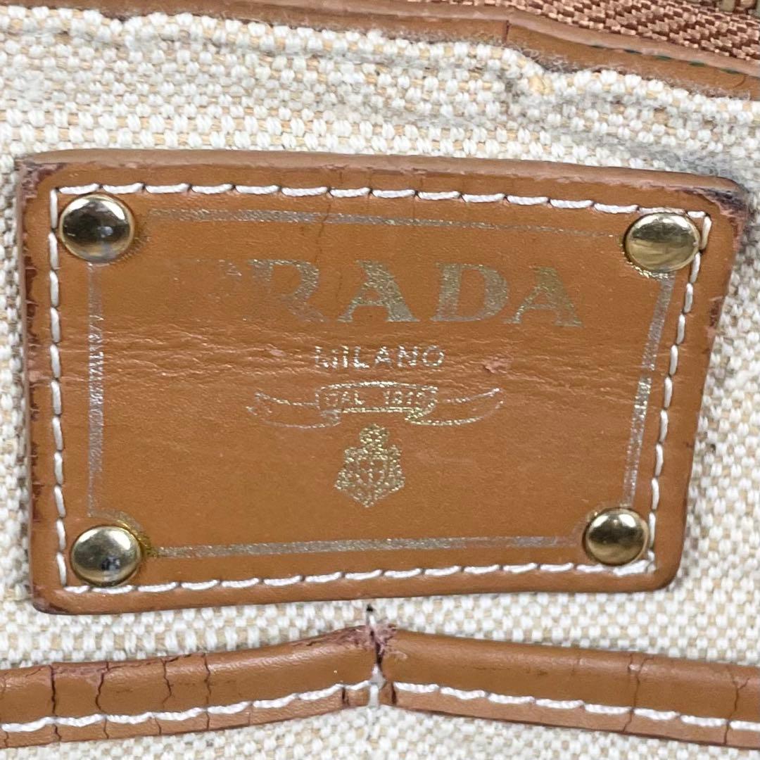 美品 プラダ デニム トートバッグ カナパ ステッチ 3角プレート グレー