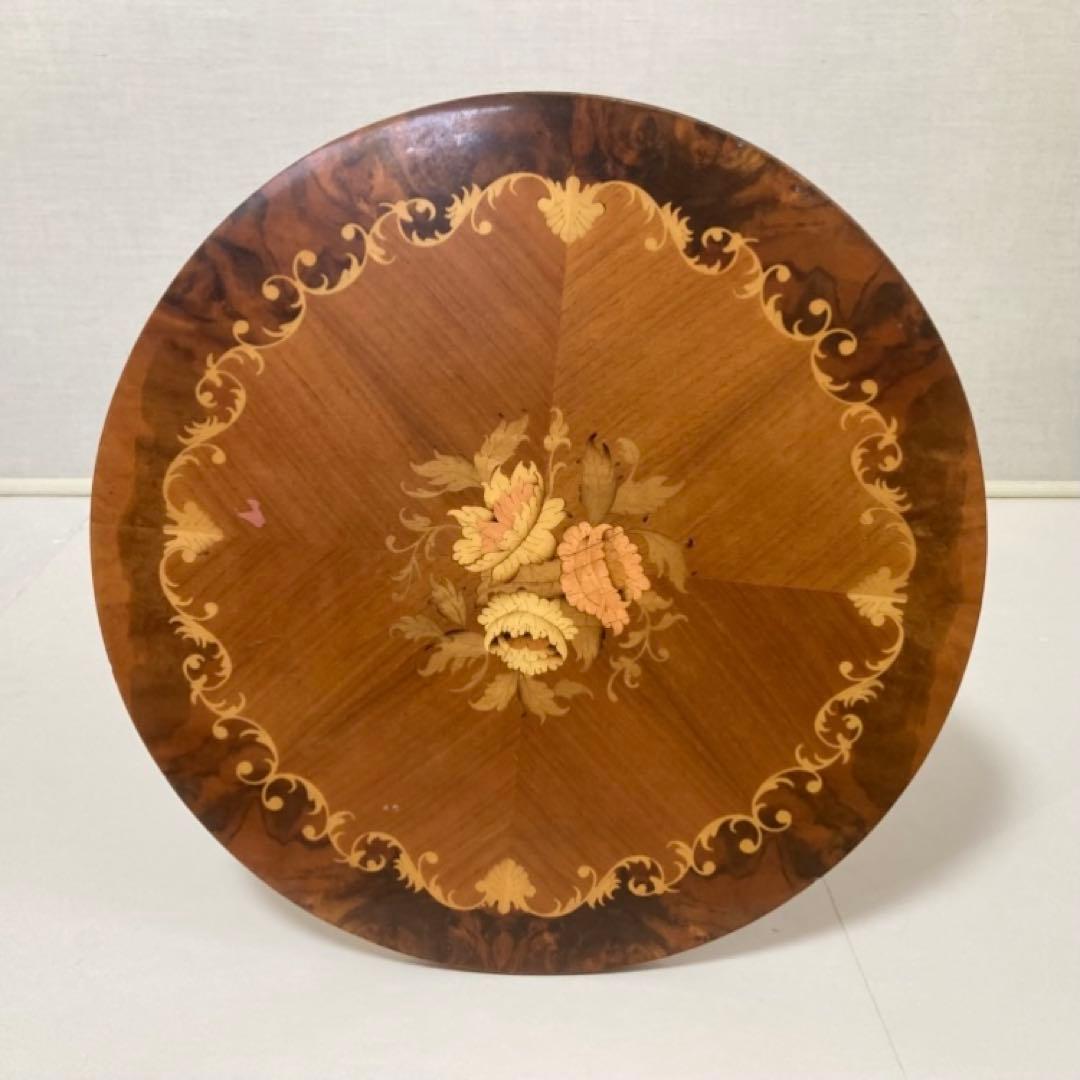 イタリア製 象嵌細工 コーヒーテーブル 丸テーブル サイドテーブル 木製 レトロ
