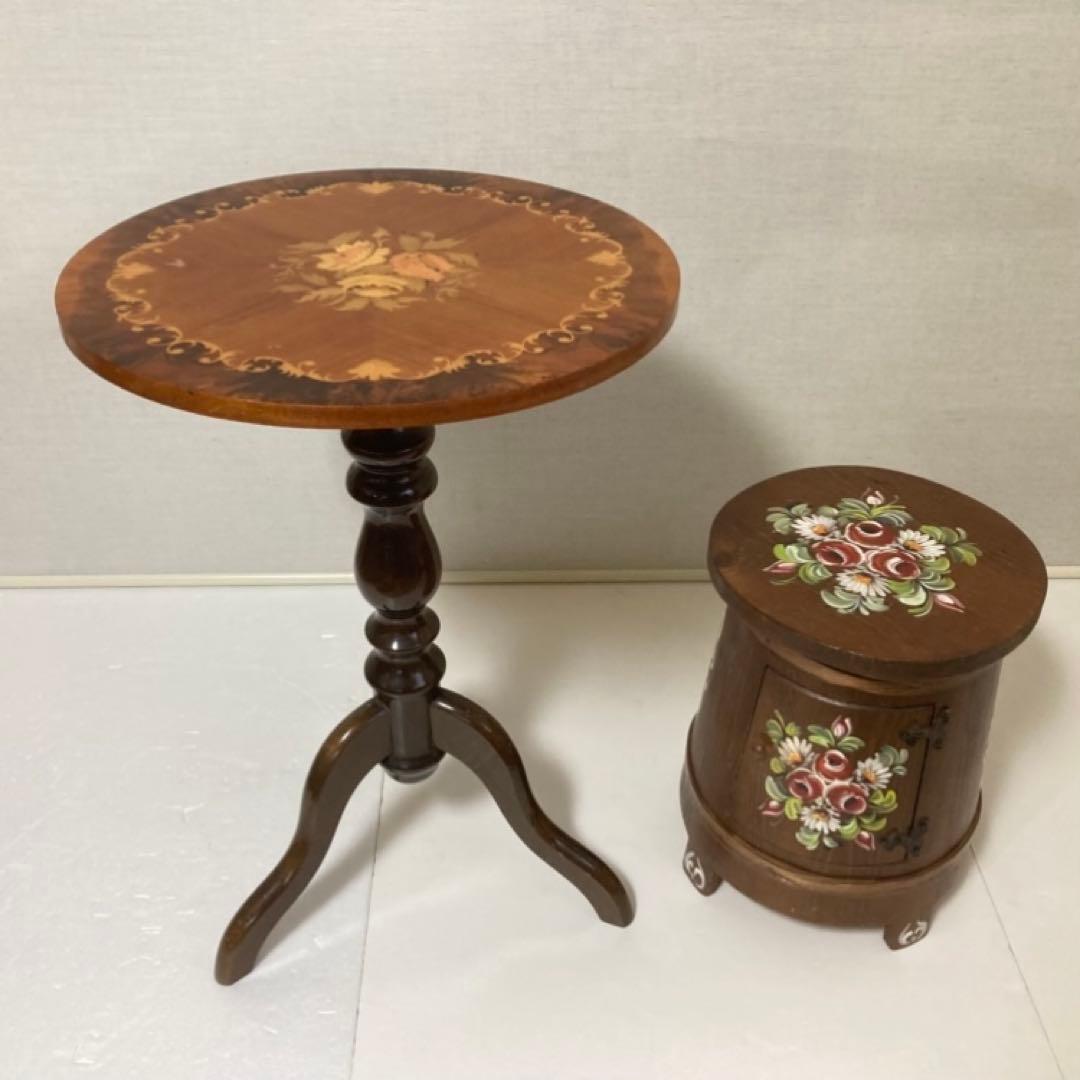 イタリア製 象嵌細工 コーヒーテーブル 丸テーブル サイドテーブル 木製 レトロ