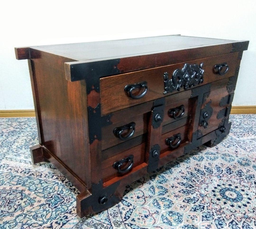 【蔵出し】アンティーク　車箪笥　からくり箪笥　ローチェスト　時代箪笥