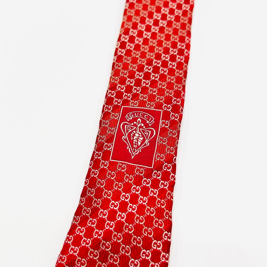 ✨美品✨GUCCI GG柄　高級シルク　レッド　ボルドー　ネクタイ　グッチ