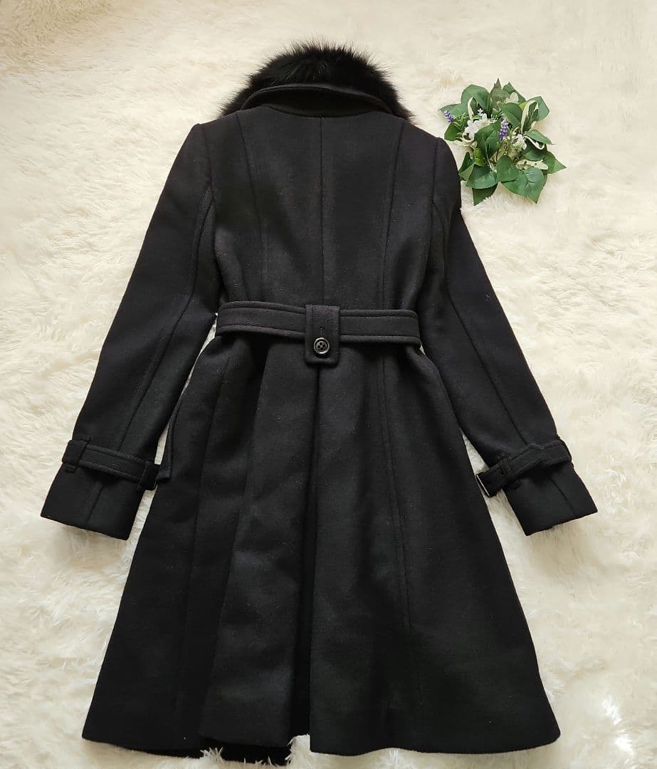 バーバリーブルーレーベル ロングコート フォックスファー ノバチェック 黒 38