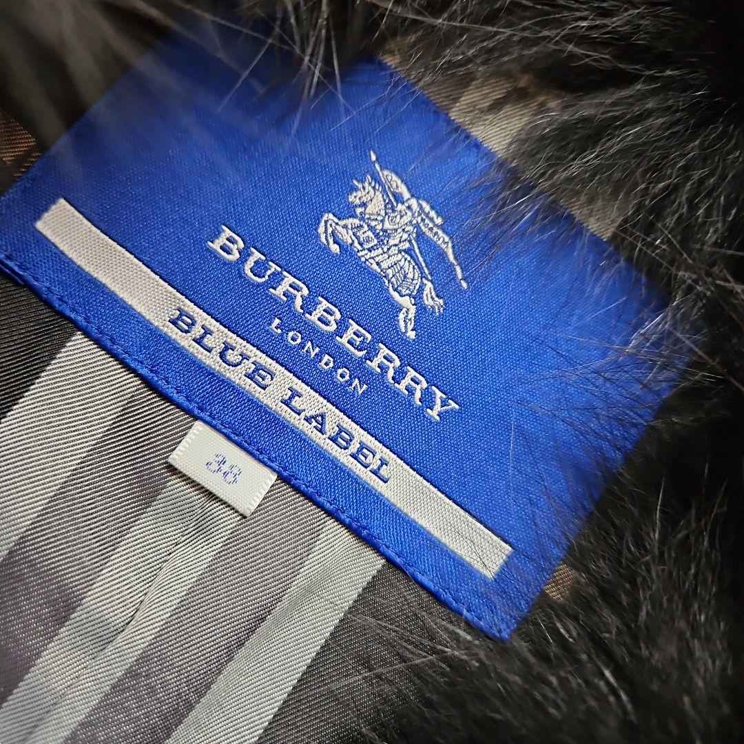 バーバリーブルーレーベル ロングコート フォックスファー ノバチェック 黒 38