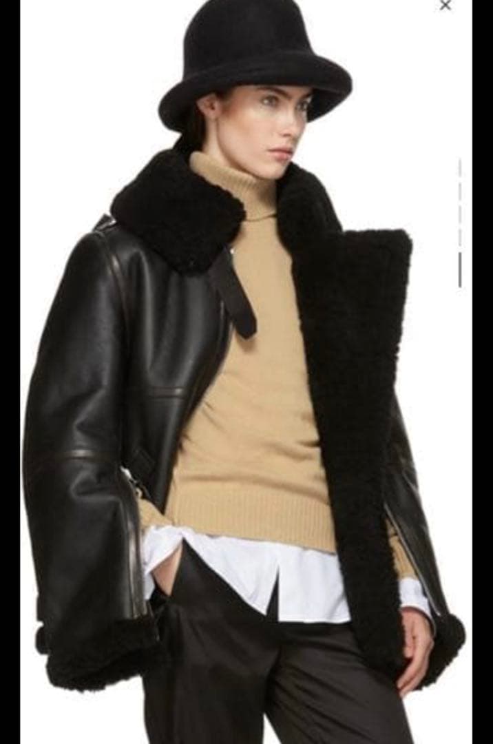 Acne Studios 黒レザー ムートンライダースジャケット