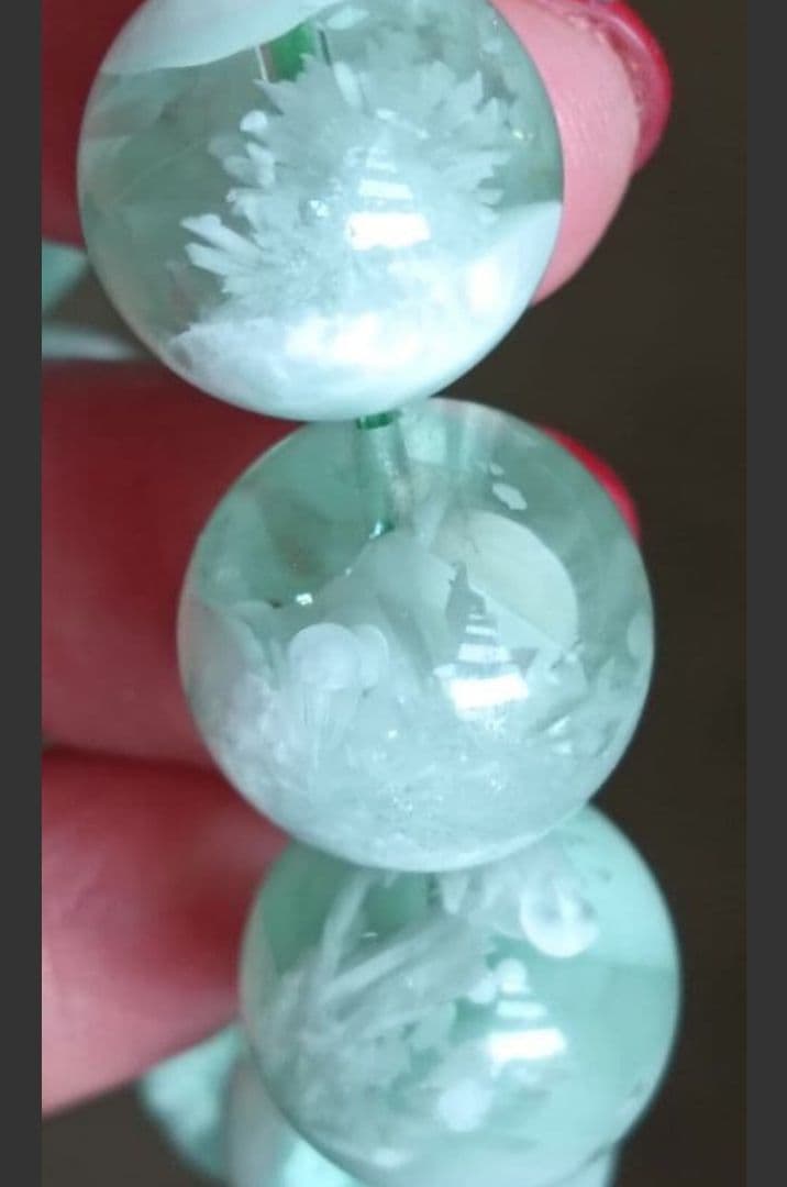 超超超希少石グリーンラリマー‼️14mm内径約17センチ 雪花オブシディアン