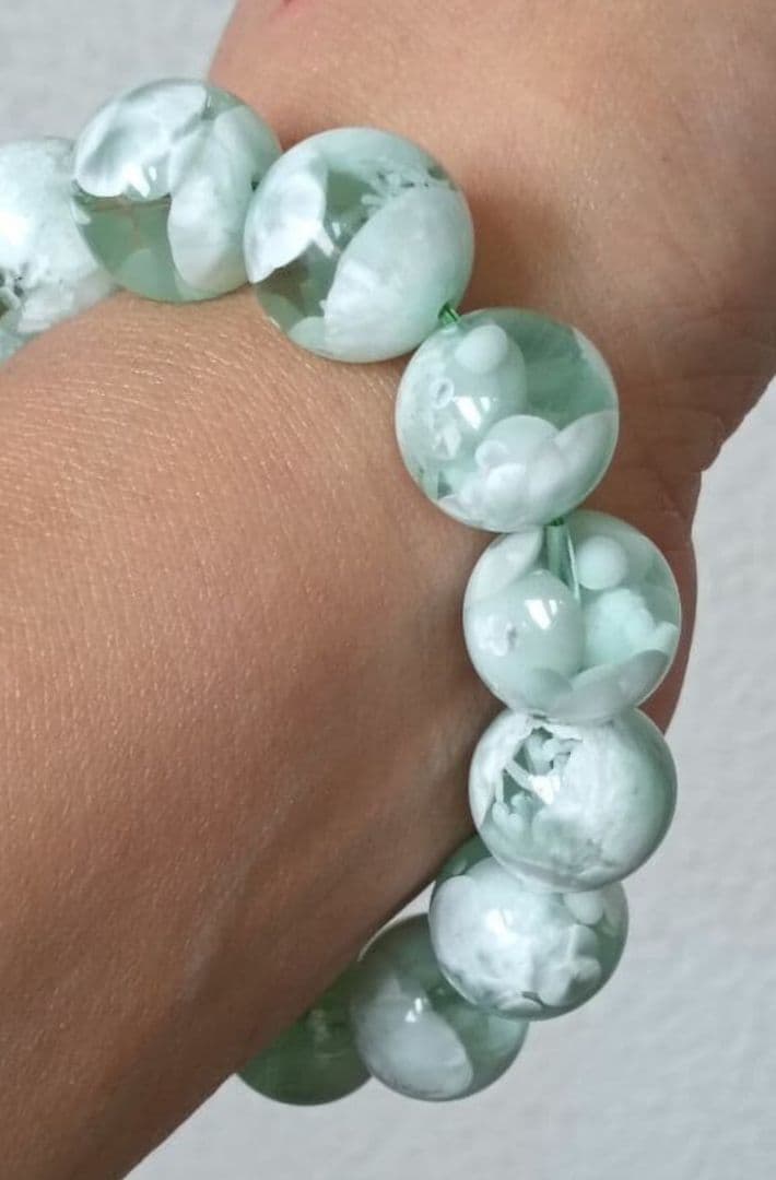 超超超希少石グリーンラリマー‼️14mm内径約17センチ 雪花オブシディアン