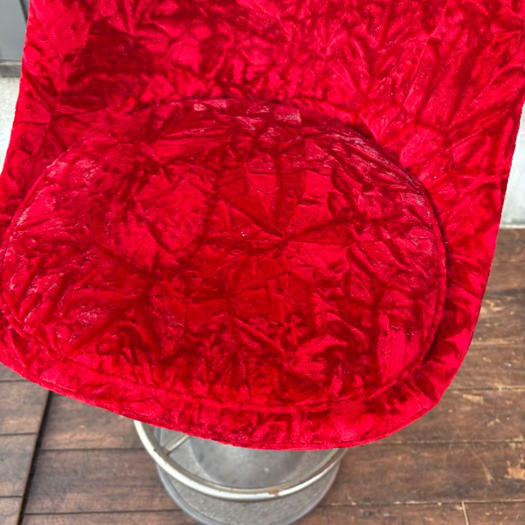 ①昭和レトロ 回転式バーチェア ベロア 赤 ビンテージ スナック椅子 ベルベット