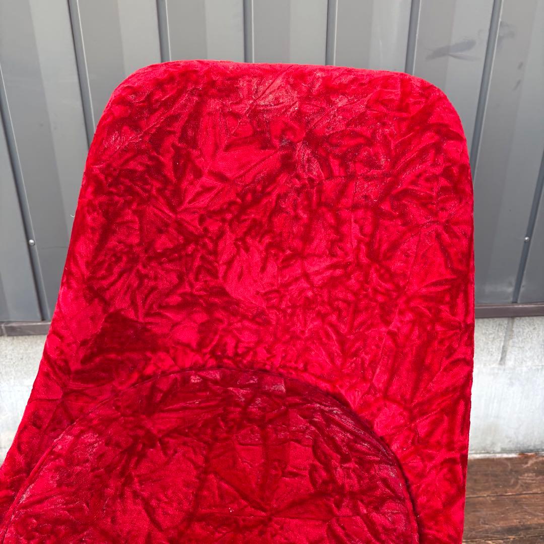 ①昭和レトロ 回転式バーチェア ベロア 赤 ビンテージ スナック椅子 ベルベット