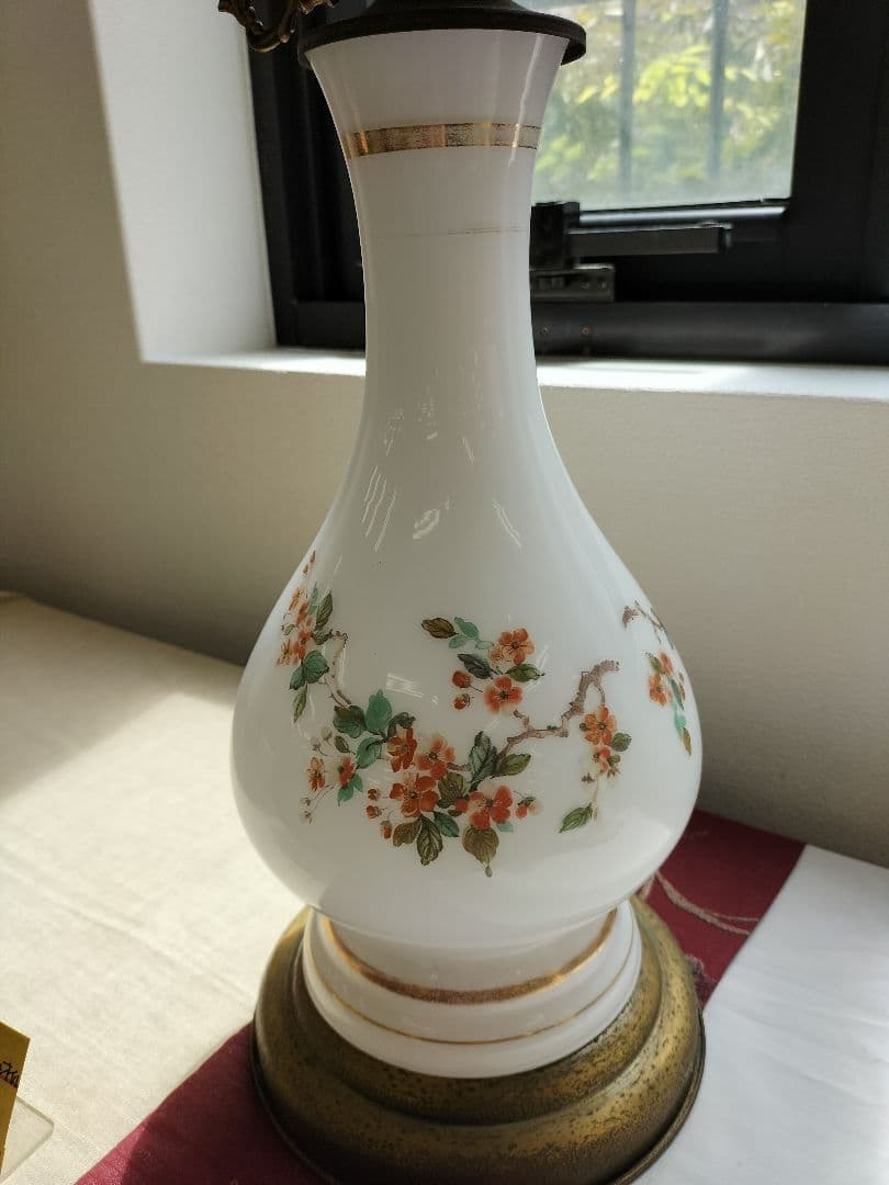 ヴィンテージ　花柄ガラスシェード　有田焼陶器ベース　フロアスタンド　照明器具