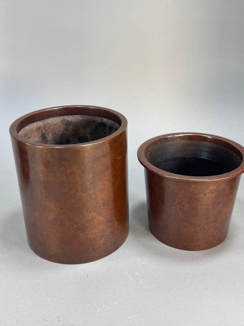 いけばな　鋳銅　唐銅花器　池坊　古流　未生流　龍生派　2点セット高さ45.8cm