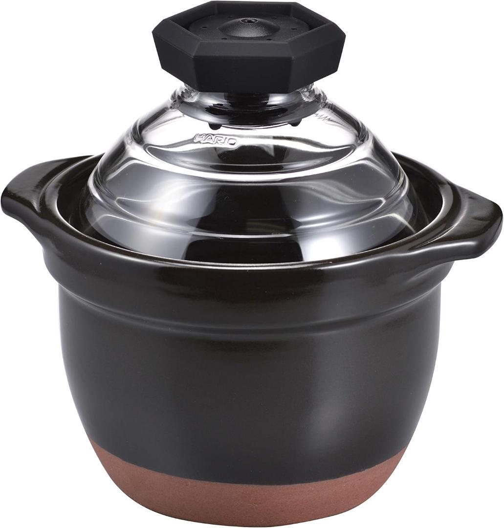 【未開封・HARIO】フタがガラスのご飯釜 １～２合 日本製 GNR-150-B