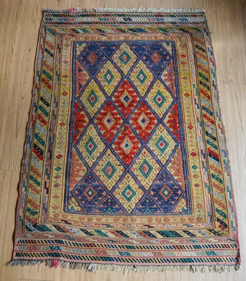 126×93cm　アフガニスタン の マシュワニ手織り キリム トライバルラグ