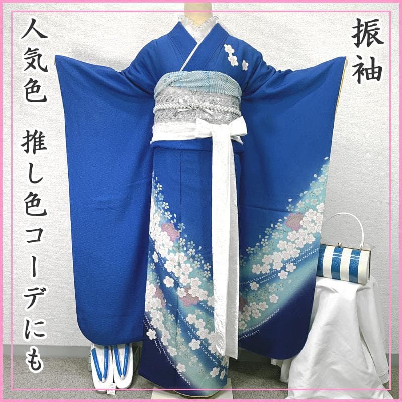 502z25.504y12.小物類.311x5〇人気色 振袖 青 桜 シンプル〇