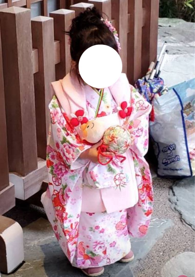 753 七五三衣装 ピンク 花柄 着物　3歳　女の子