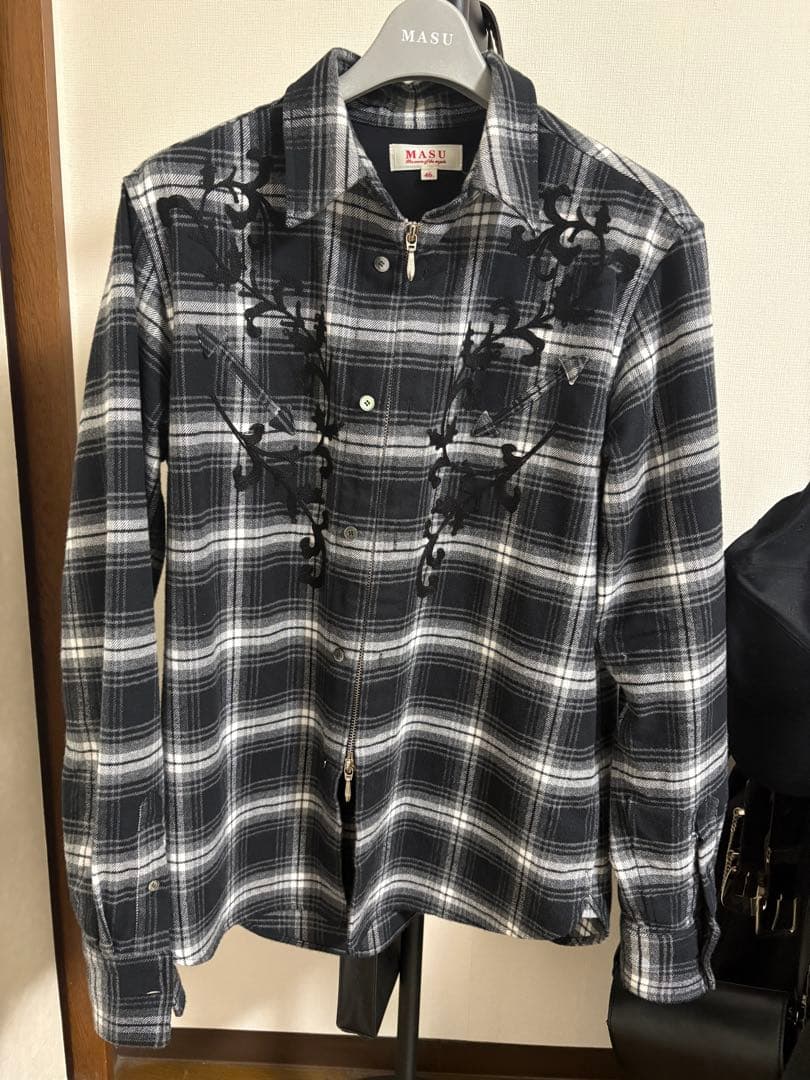 トップス MASU RODEO ZIP-UP PLAID SHIRT - BLACK
