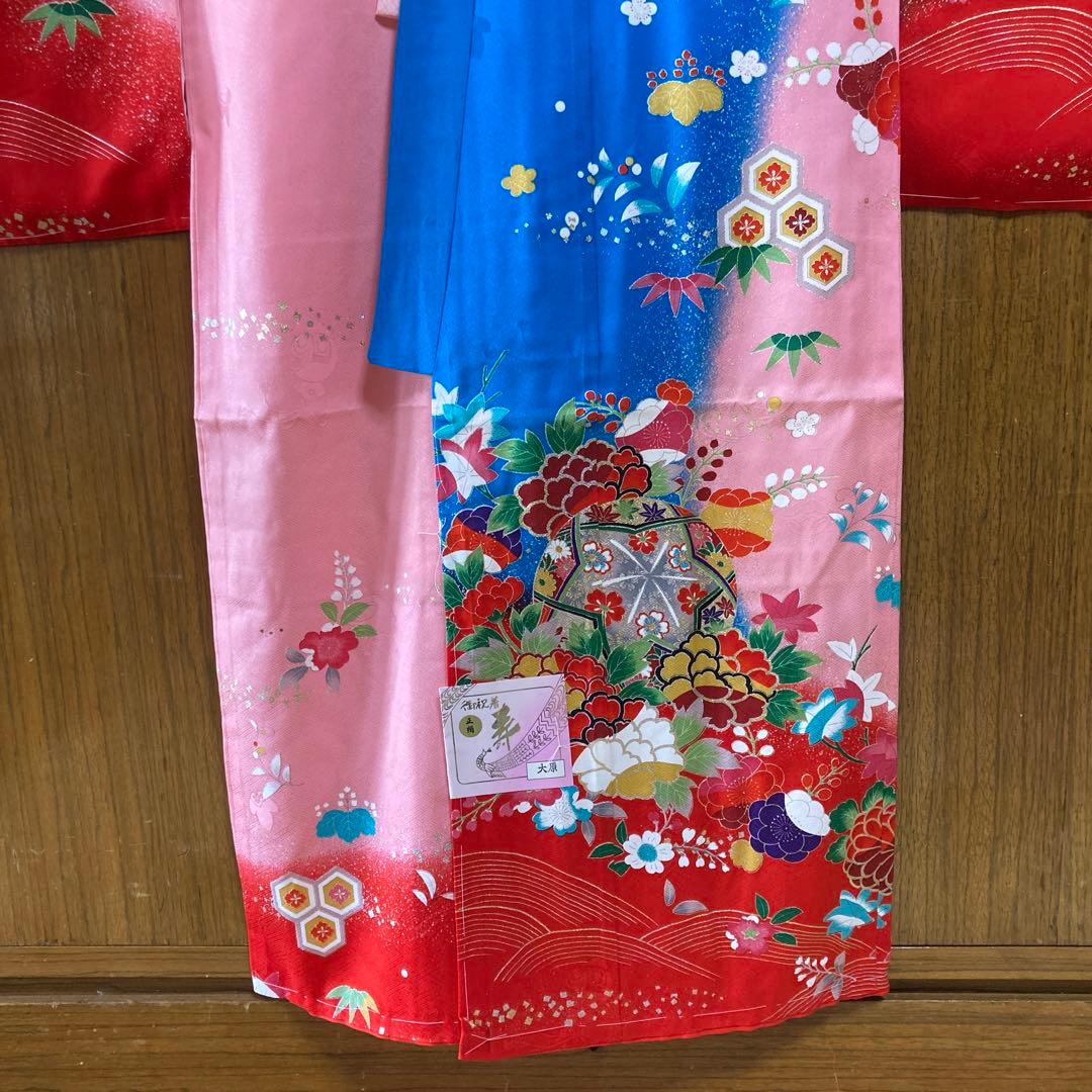 七五三 正絹　七才　女の子　着物　長襦袢セット　ピンクと青