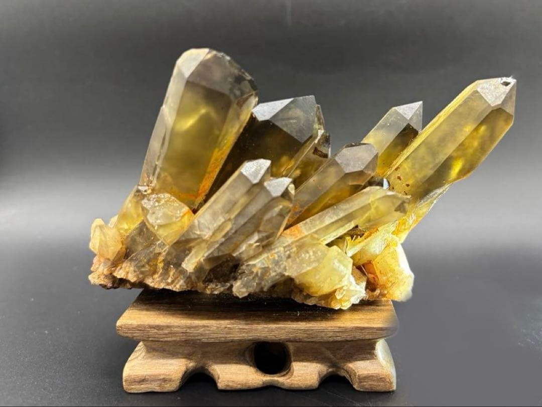 天然石　特大　スモーキーシトリンクラスター　金運　台座付き　#931