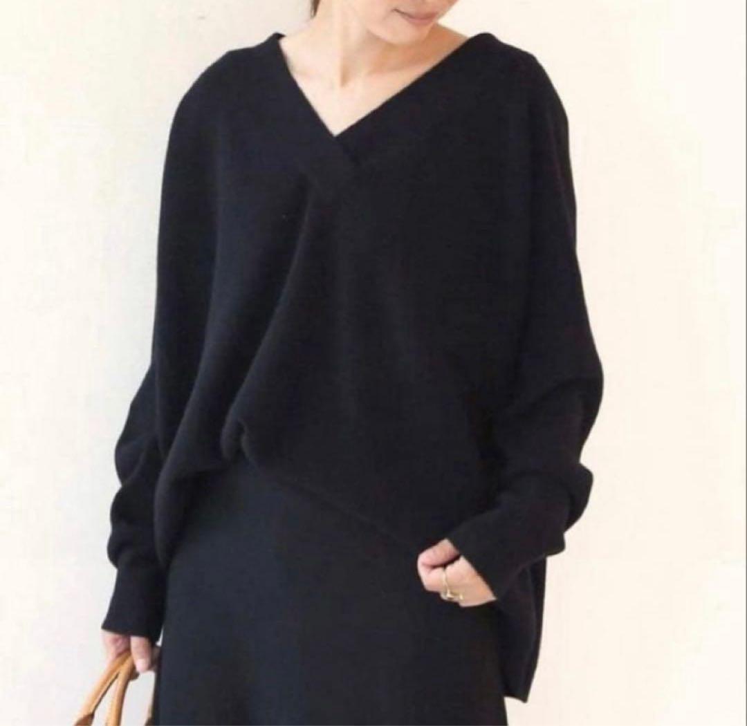 カシミヤ混 ドゥーズィエムクラス ミドルゲージニット Vネック ブラック F