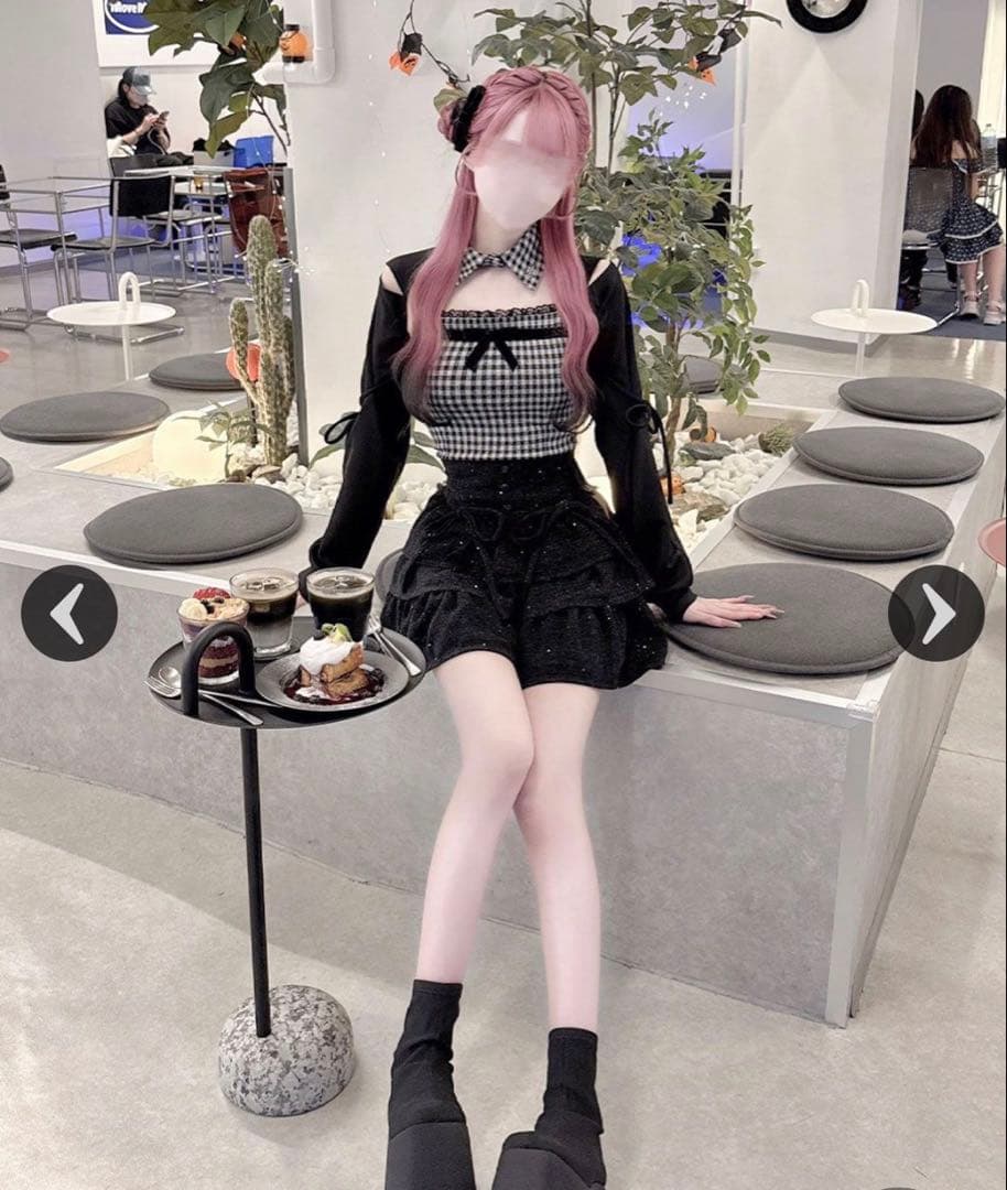 HONEY MEW リボンスリットギンガムアンサンブルトップス　Sサイズ