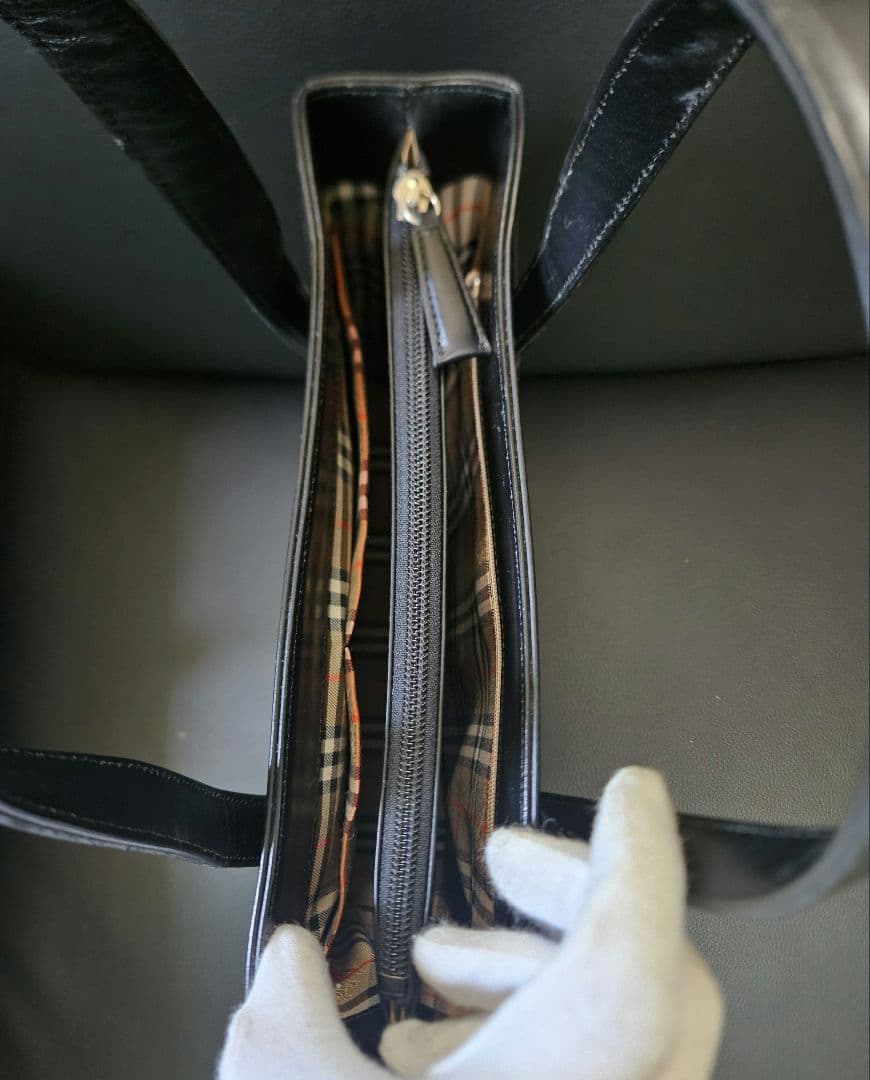 【美品】BURBERRY ノバチェック カーフレザー キャンバス ハンドバッグ